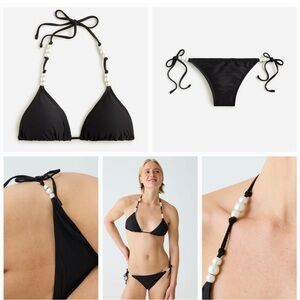 J. Crew Elegant Black Bikini with Pearl Accents